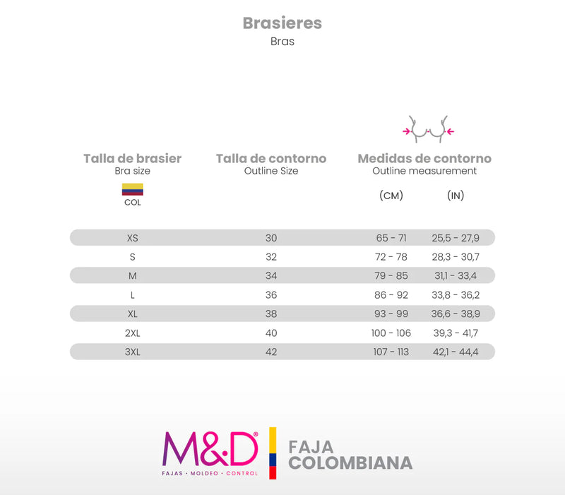 Guía de tallas para Brasier control plus size B-0019